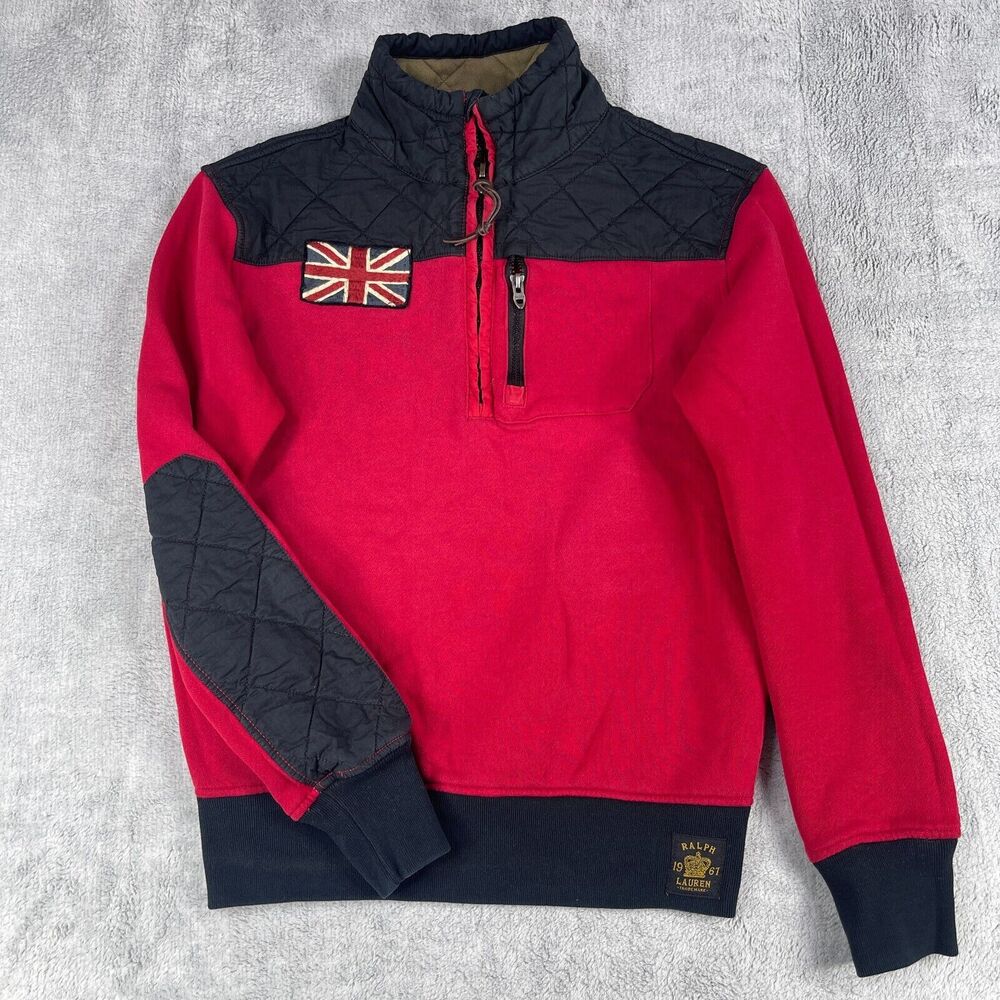 Polo Ralph Lauren Men's Sweater M Red Black Moto Racing British Embroidered Flag